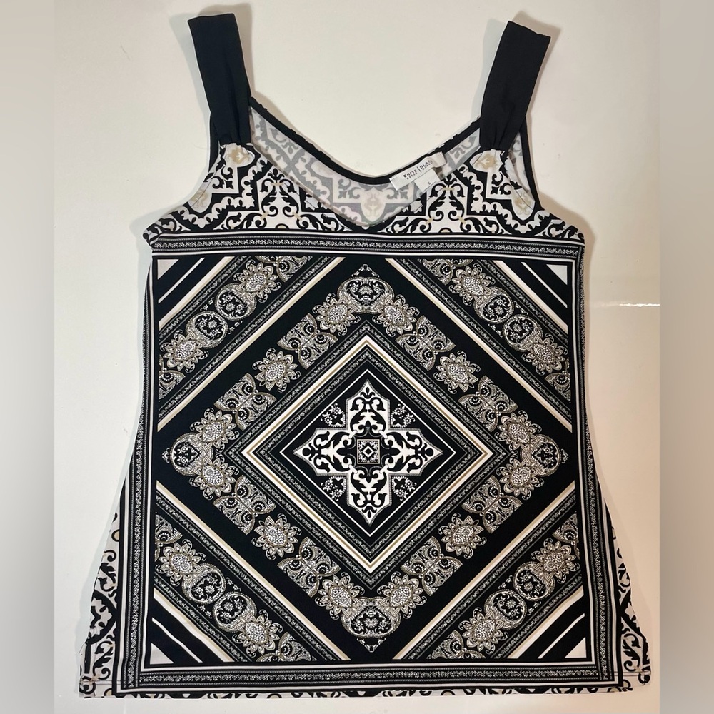 White House Black Market Geometric Black and White Tank Top